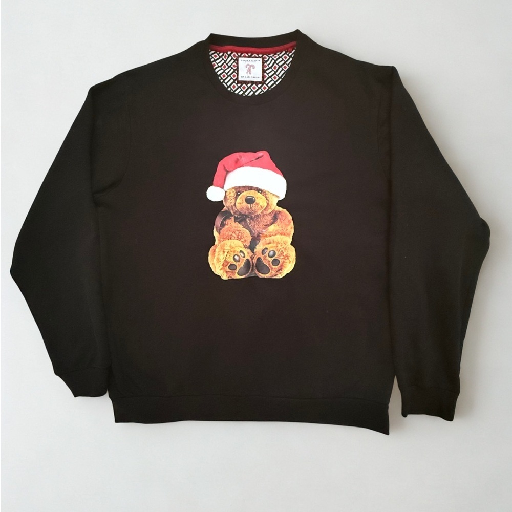Denim & Flower Christmas teddy bear Santa crewneck sweater men’s xl